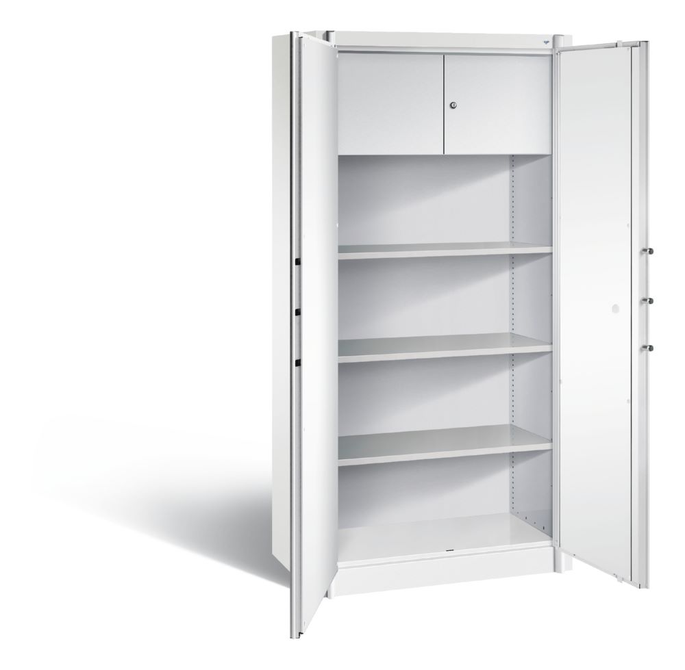 Produktbild C+P Feuergeschützter Flügeltürenschrank Certos H 1950 x B 930 x T 500 mm weiß grau bild 2