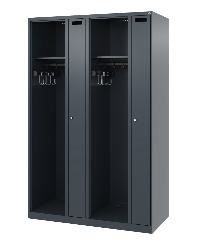 Produktbild C+P Feuerwehrspind Kombi 4 Abteile mit Schiebehaken anthrazit 1200 x 500 x 1850 mm