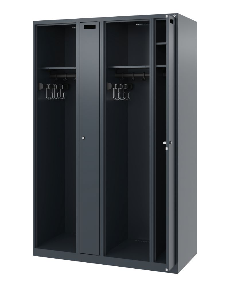 Produktbild C+P Feuerwehrspind Kombi 4 Abteile mit Schiebehaken anthrazit 1200 x 500 x 1850 mm bild 2