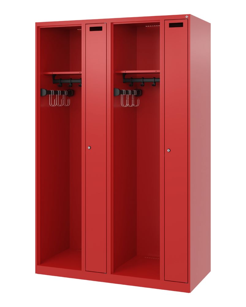 Produktbild C+P Feuerwehrspind Kombi 4 Abteile mit Schiebehaken feuerrot 1200 x 500 x 1850 mm