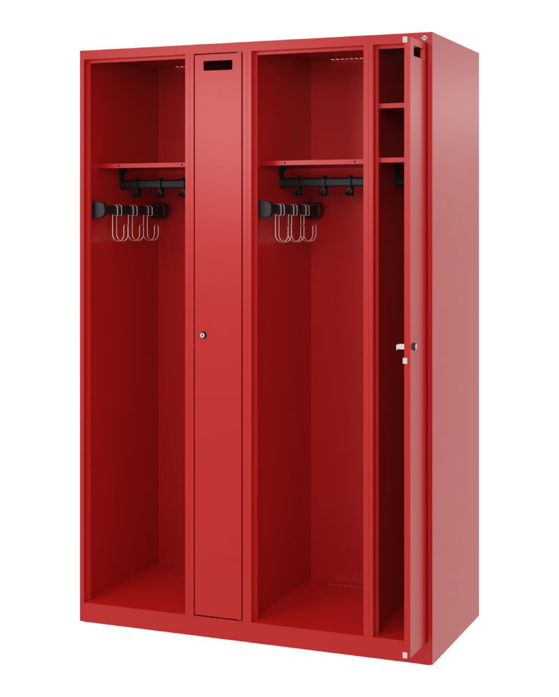Produktbild C+P Feuerwehrspind Kombi 4 Abteile mit Schiebehaken feuerrot 1200 x 500 x 1850 mm bild 2
