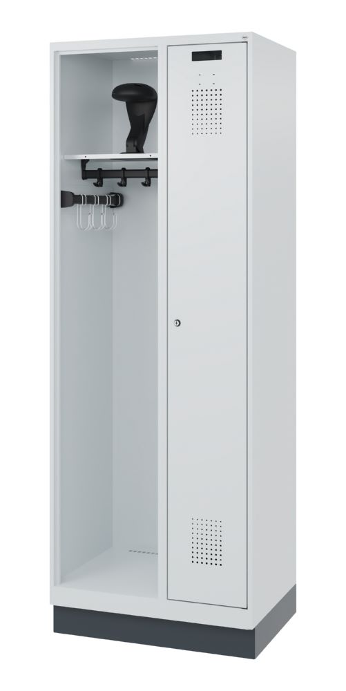 Produktbild C+P Feuerwehrspind mit Fußteil Kombi 2 Abteile lichtgrau 700 x 500 x 1850 mm