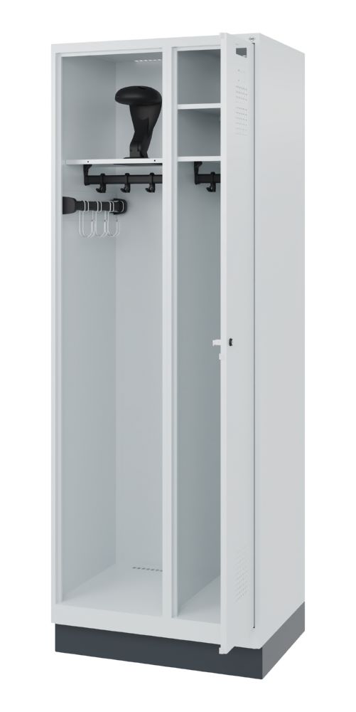 Produktbild C+P Feuerwehrspind mit Fußteil Kombi 2 Abteile lichtgrau 700 x 500 x 1850 mm bild 2