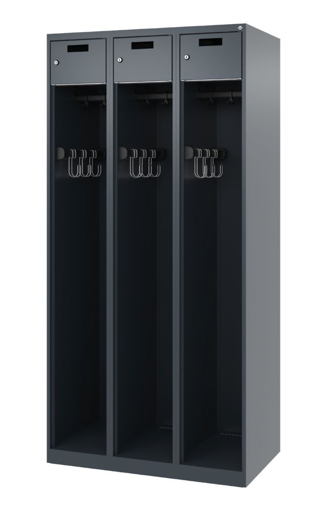 Produktbild C+P Feuerwehrspind Praktus 3 Abteile dunkelgrau 900 x 500 x 1850 mm