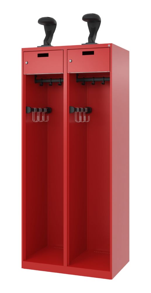 Produktbild C+P Feuerwehrspind Praktus 2 Abteile mit Schiebehaken feurrot 800 x 500 x 1850 mm bild 1