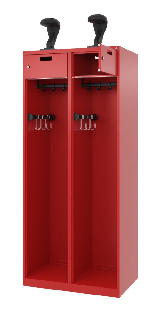 Produktbild C+P Feuerwehrspind Praktus 2 Abteile mit Schiebehaken feurrot 800 x 500 x 1850 mm bild 2