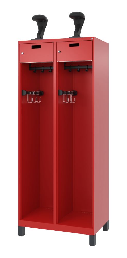 Produktbild C+P Offener Feuerwehrspind Evolo Praktus 2 Innenabteile feuerrot 800 x 500 x 1850 mm