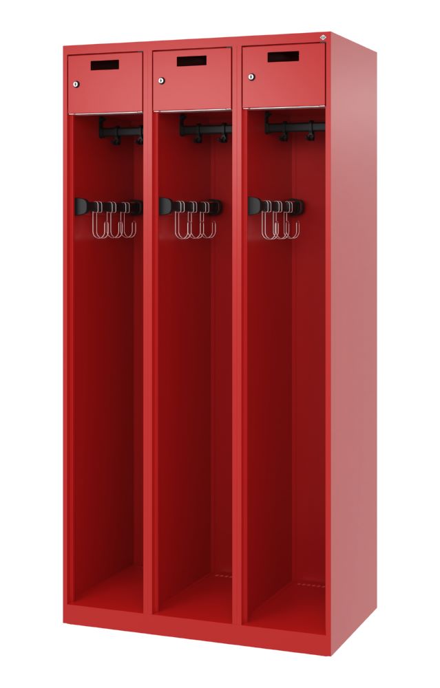 Produktbild C+P Feuerwehrspind Praktus 3 Abteile in feuerrot 900 x 500 x 1850 mm