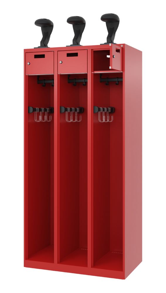Produktbild C+P Feuerwehrspind Evolo Praktus 3 Abteile je 300 mm feuerrot 900 x 500 x 1850 mm bild 2