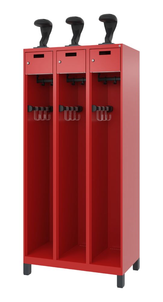 Produktbild C+P Feuerwehrspind Evolo Praktus mit 3 Helmhalter feuerrot 900 x 500 x 1850 mm