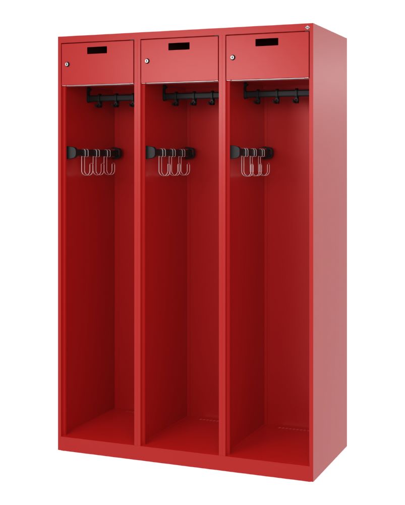 Produktbild C+P Feuerwehrspind Evolo Praktus 3 Abteile je 400 mm feuerrot 1200 x 500 x 1850 mm