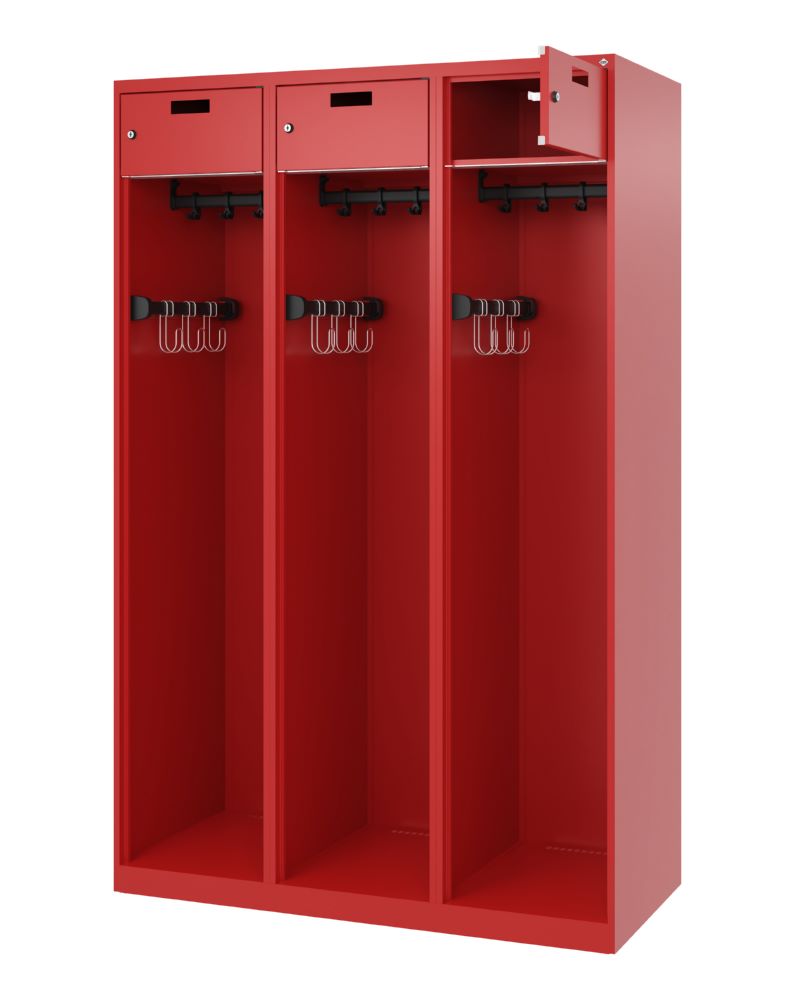 Produktbild C+P Feuerwehrspind Evolo Praktus 3 Abteile je 400 mm feuerrot 1200 x 500 x 1850 mm bild 2