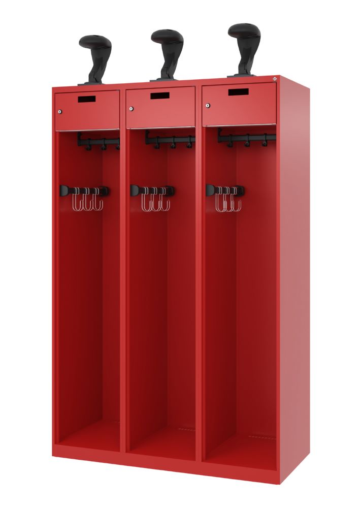 Produktbild C+P Feuerwehrspind Evolo Praktus 3 Abteile je 400 mm feuerrot 1200 x 500 x 1850 mm