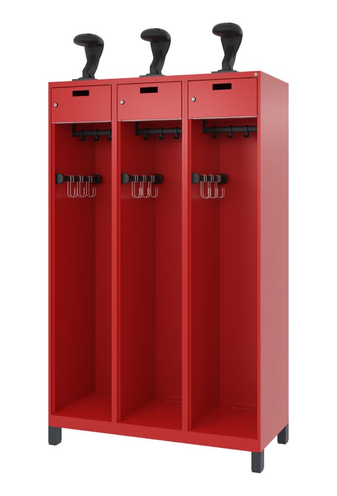 Produktbild C+P Offener Feuerwehrspind Evolo Praktus 3 Abteile feuerrot 1200 x 500 x 1850 mm
