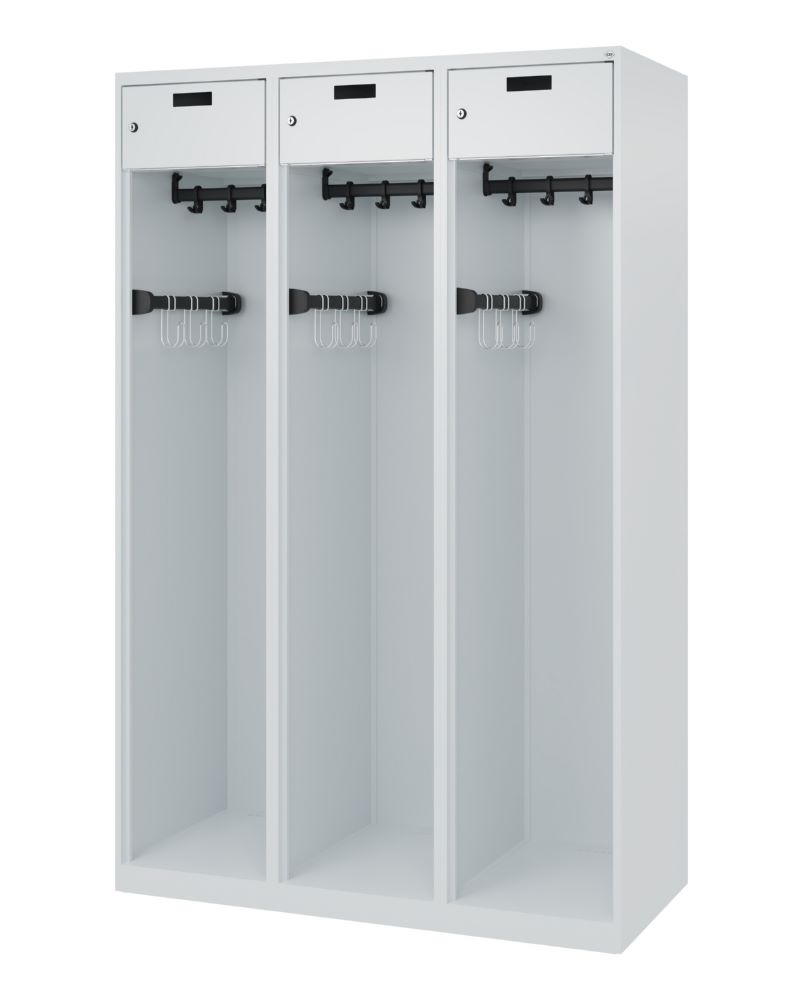 Produktbild C+P Feuerwehrspind Evolo Praktus 3 Abteile je 400 mm lichtgrau 1200 x 500 x 1850 mm