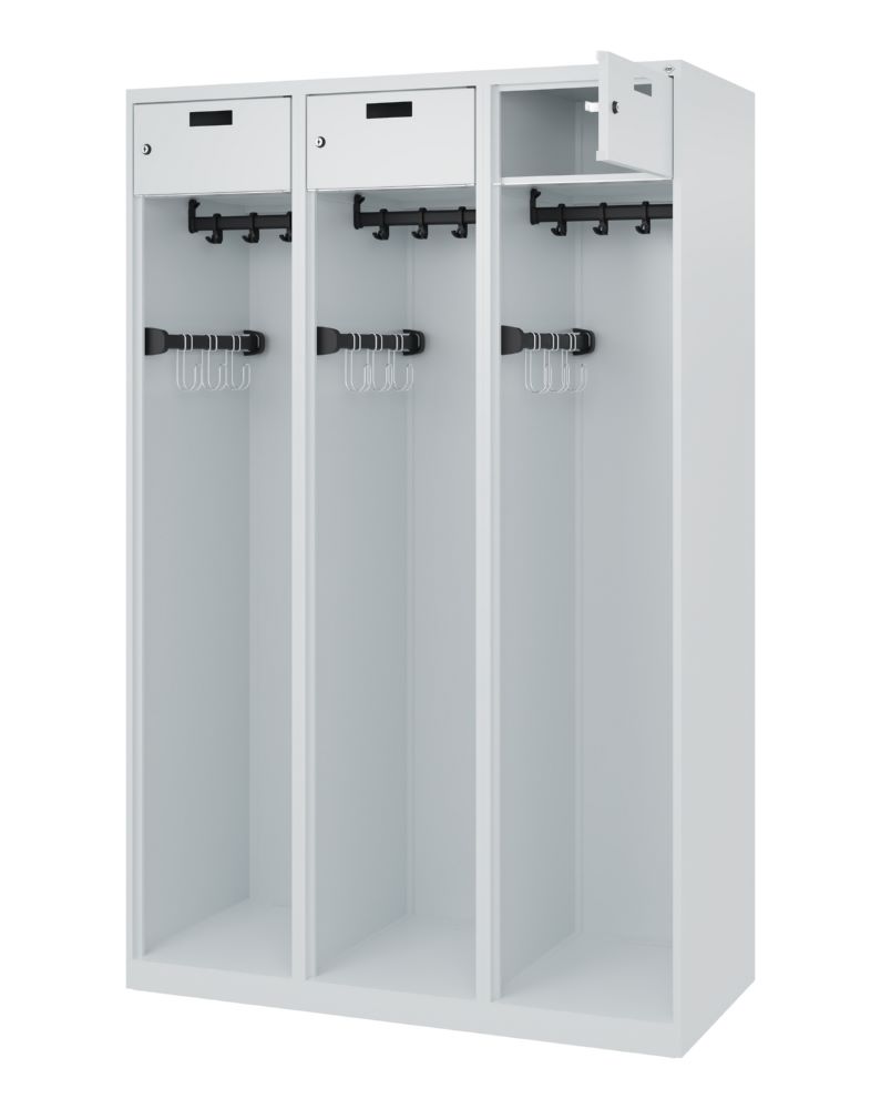 Produktbild C+P Feuerwehrspind Evolo Praktus 3 Abteile je 400 mm lichtgrau 1200 x 500 x 1850 mm bild 2