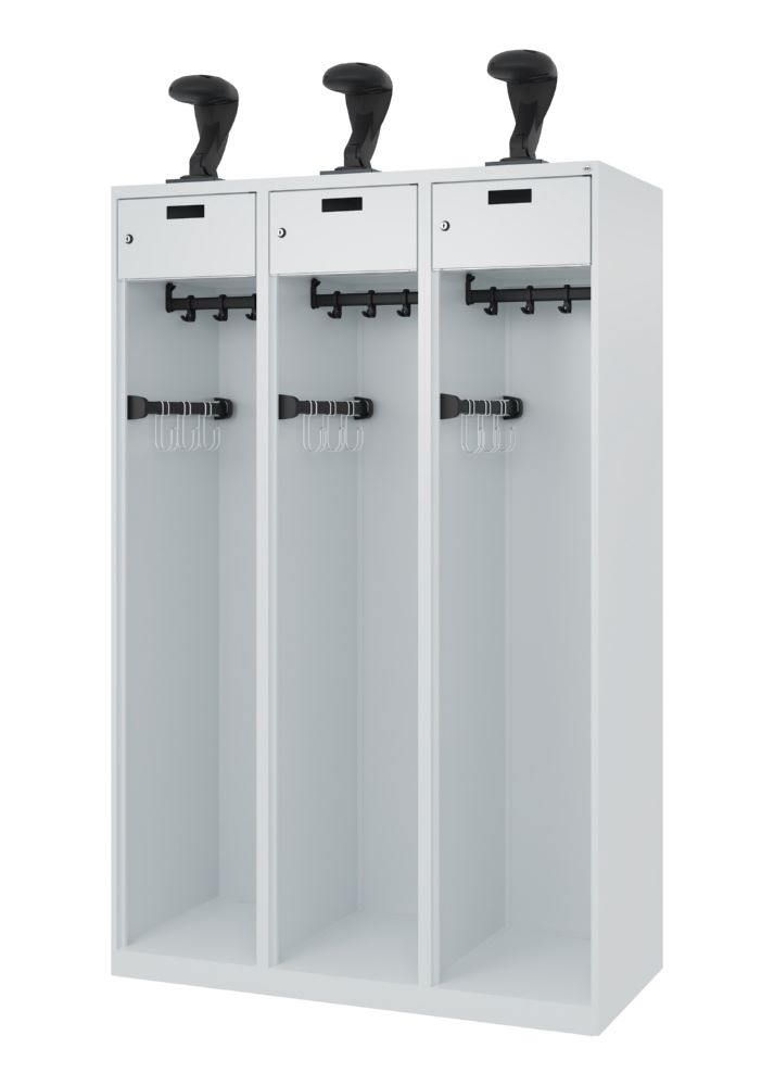 Produktbild C+P Feuerwehrspind Evolo Praktus 3 Abteile je 400 mm lichtgrau 1200 x 500 x 1850 mm