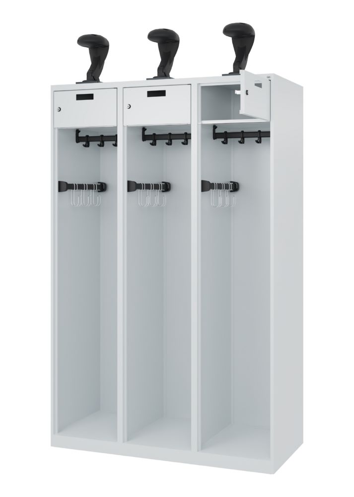 Produktbild C+P Feuerwehrspind Evolo Praktus 3 Abteile je 400 mm lichtgrau 1200 x 500 x 1850 mm bild 2