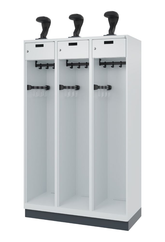 Produktbild C+P Feuerwehrspind Praktus 3 offene Abteile lichtgrau 1200 x 500 x 1850 mm