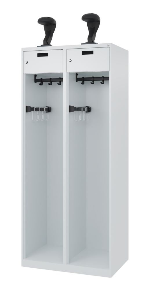 Produktbild C+P Feuerwehrspind Praktus 2 Abteile mit Schiebehaken lichtgrau 800 x 500 x 1850 mm bild 1