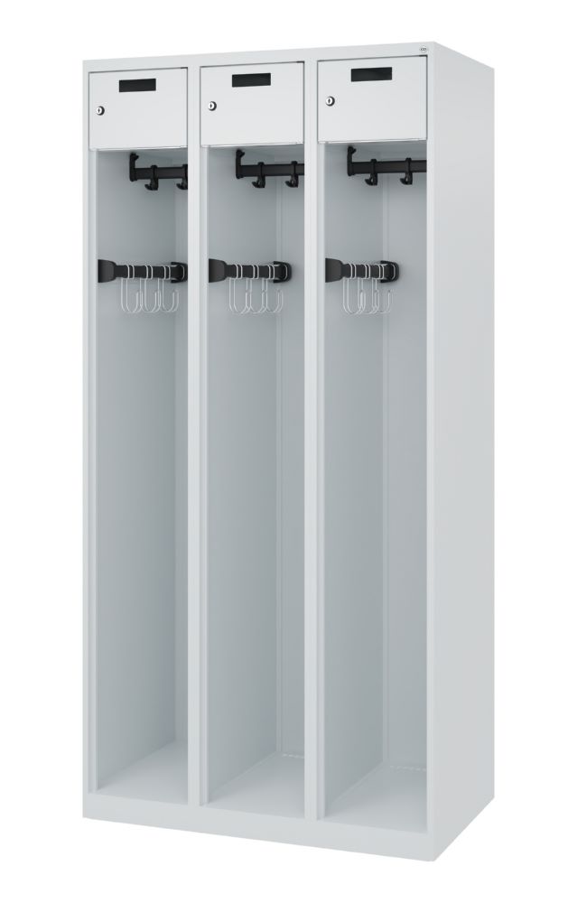 Produktbild C+P Feuerwehrspind Praktus 3 Abteile lichtgrau 900 x 500 x 1850 mm