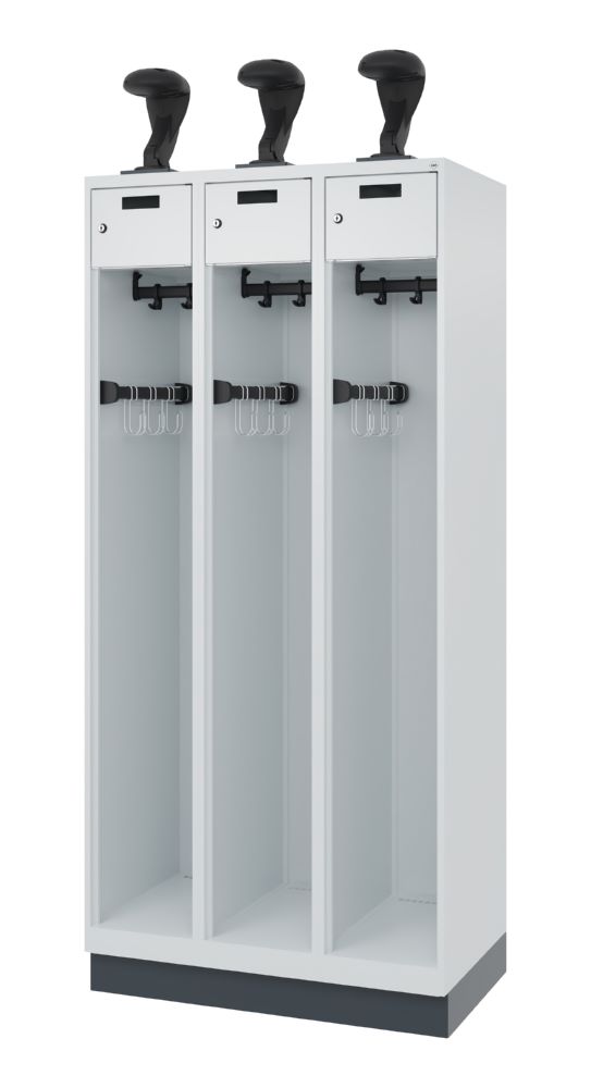 Produktbild C+P Stahl Feuerwehrspind Evolo Praktus Hakenleiste lichtgrau 900 x 500 x 1850 mm