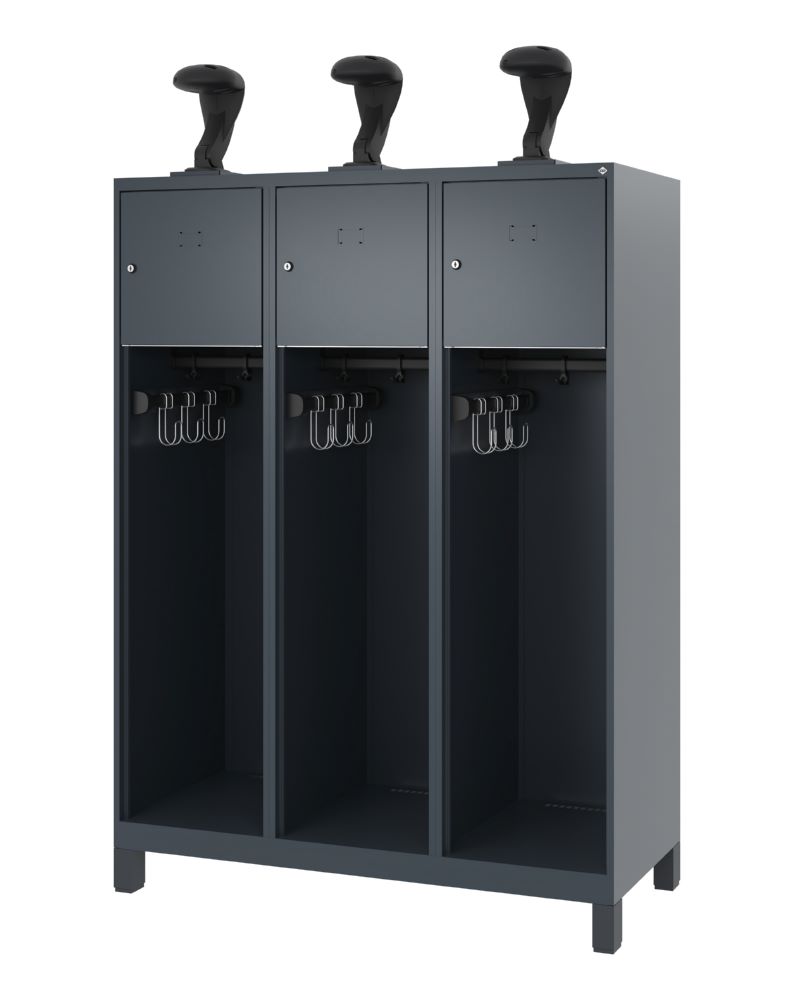 Produktbild C+P Stahl Feuerwehrspind Youngster 3 Abteile anthrazit 1200 x 500 x 1530 mm