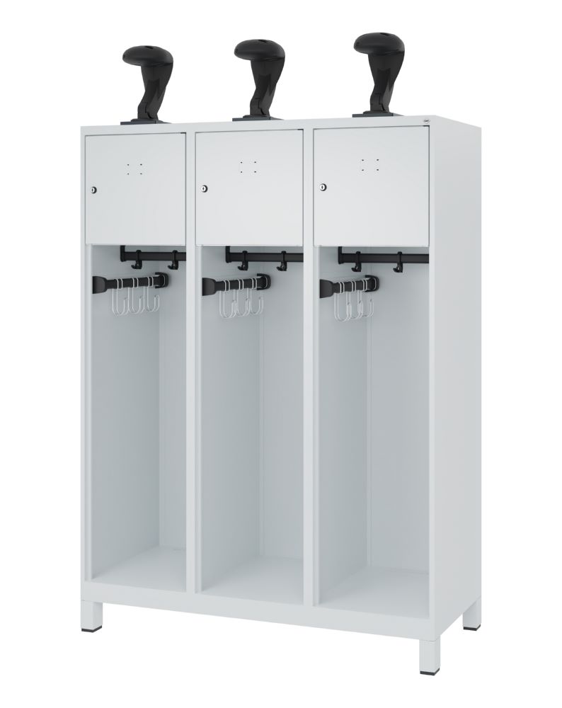 Produktbild C+P Stahl Feuerwehrspind Youngster 3 Abteile in lichtgrau 1200 x 500 x 1530 mm