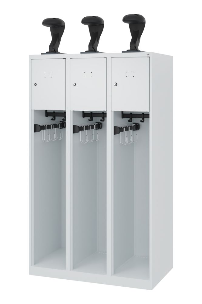 Produktbild C+P Feuerwehrspind Youngster 3 Abteile mit Helmhalter grau 900 x 500 x 1530 mm