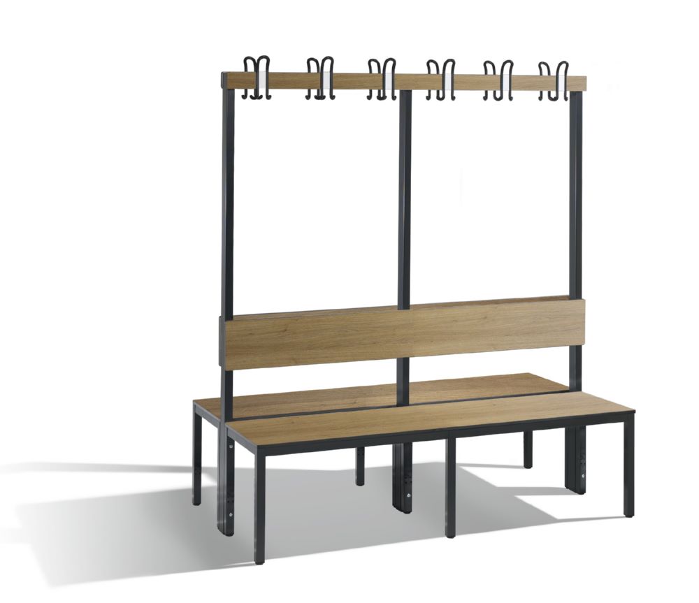 Produktbild C+P Garderobenbank 2-seitig Feuchtraum 1650 x 1500 x 760 mm schwarzgrau HPL eich bild 1