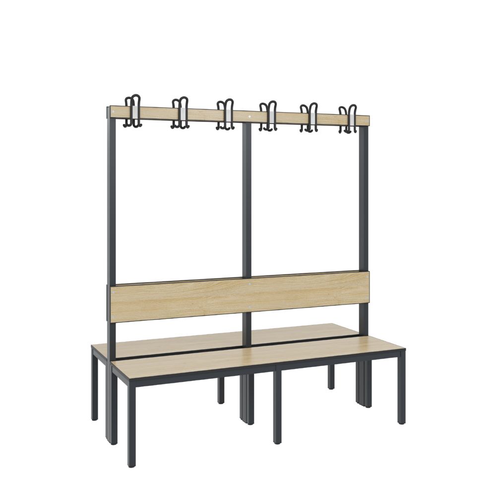 Produktbild C+P Garderobenbank 2-seitig Feuchtraum 1650 x 1500 x 760 mm schwarzgrau HPL eich bild 2