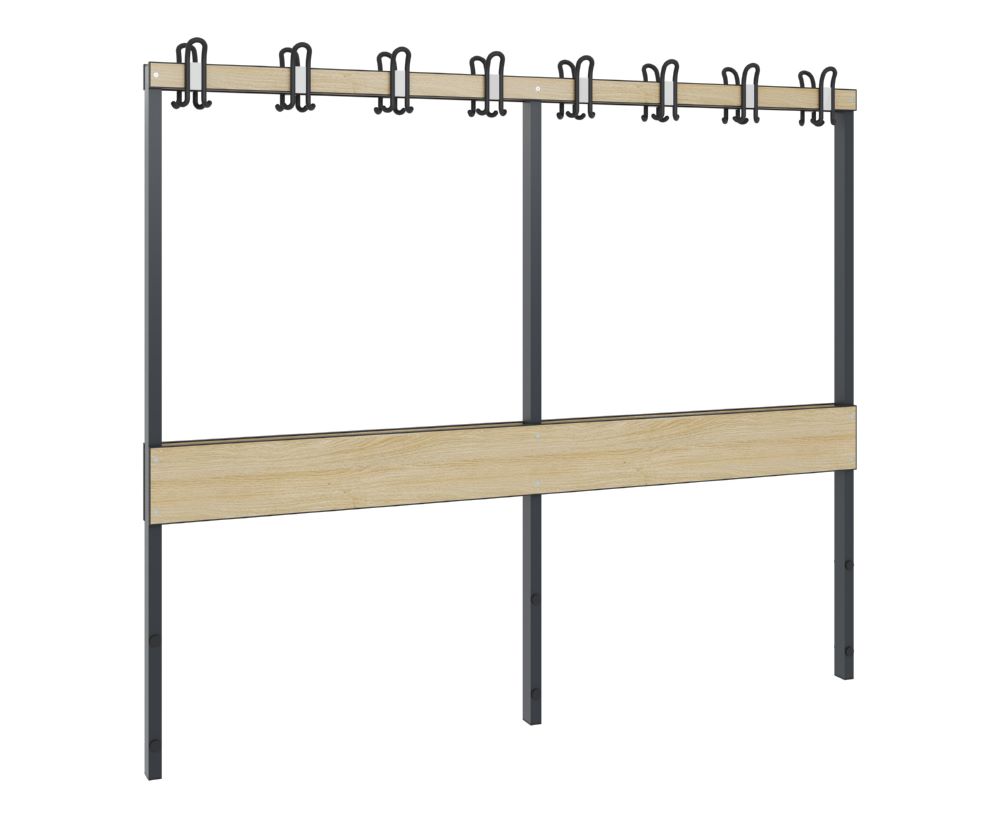 Produktbild C+P Garderobenbank für Feuchtraum schwarzgrau HPL Eiche 1960 x 750 x 1650 mm