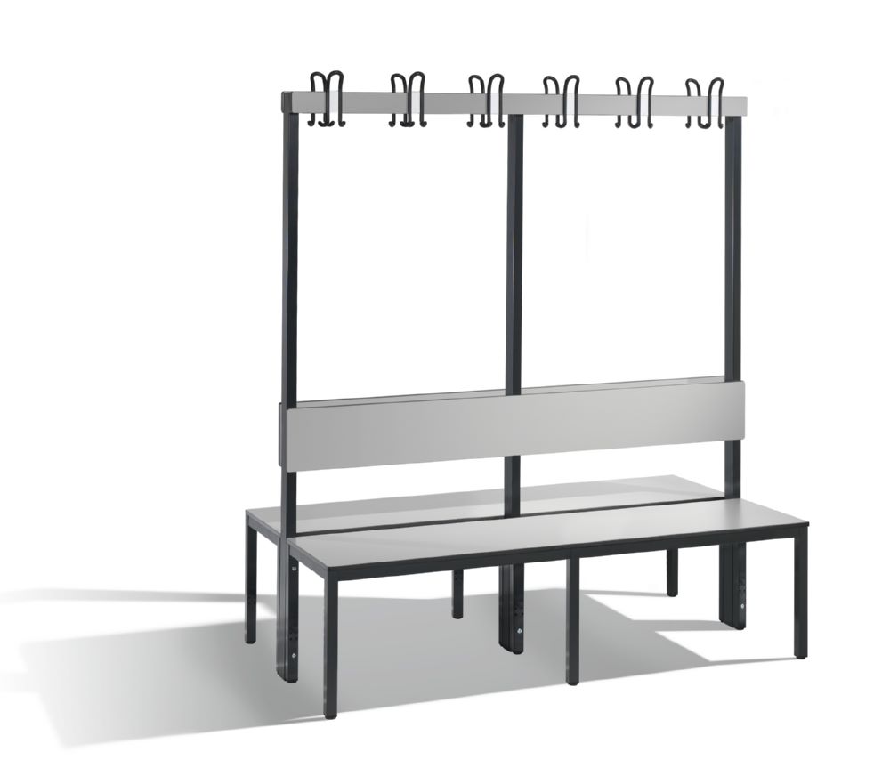 Produktbild C+P Garderobenbank 2-seitig Feuchtraum 1650 x 1500 x 760 mm schwarzgrau HPL grau bild 1