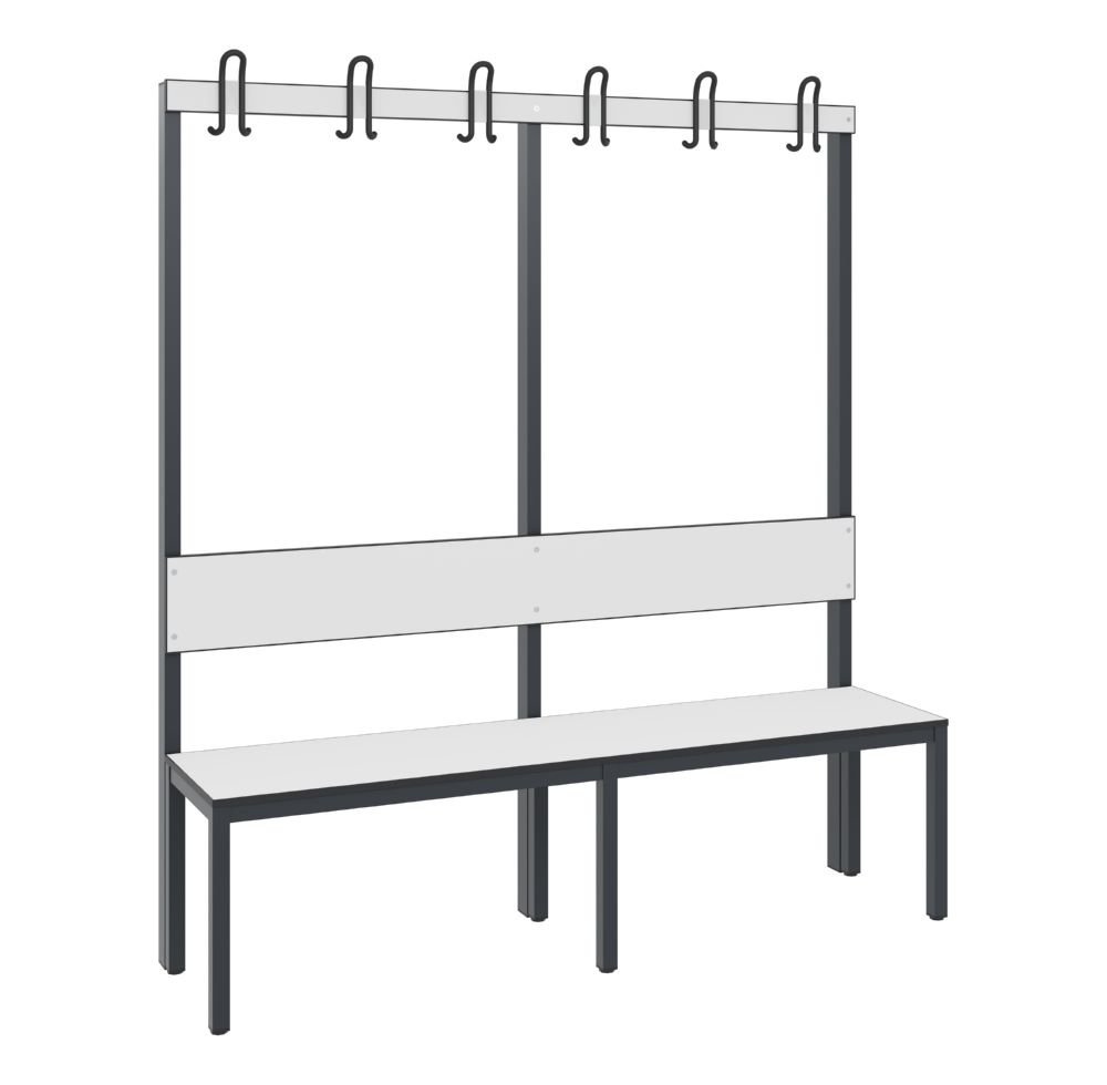Produktbild C+P Garderobenbank einseitig für Feuchtraum HPL weiß 1500 x 407 x 1650 mm bild 2