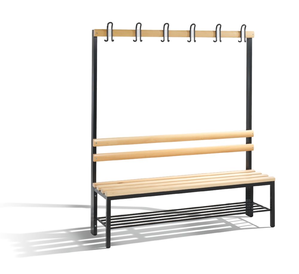 Produktbild C+P Garderobenbank 1 seitig mit Kleiderhaken schwarzgrau 1500 x 400 x 1650 mm