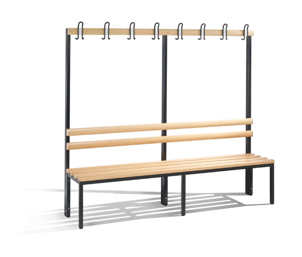 Produktbild C+P Garderobenbank mit Rückenlehne schwarzgrau 1960 x 400 x 1650 mm