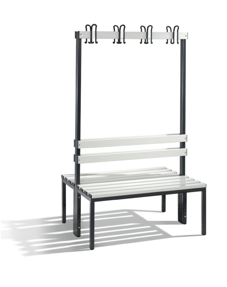 Produktbild C+P Garderobenbank zweiseitig mit Lehne grau hellgrau 1000 x 750 x 1650 mm
