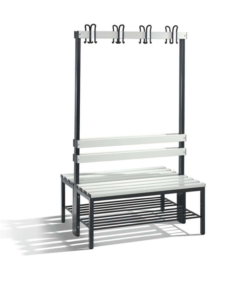 Produktbild C+P Garderobenbank 2 seitig Kunststofflatten in lichtgrau 1000 x 750 x 1650 mm