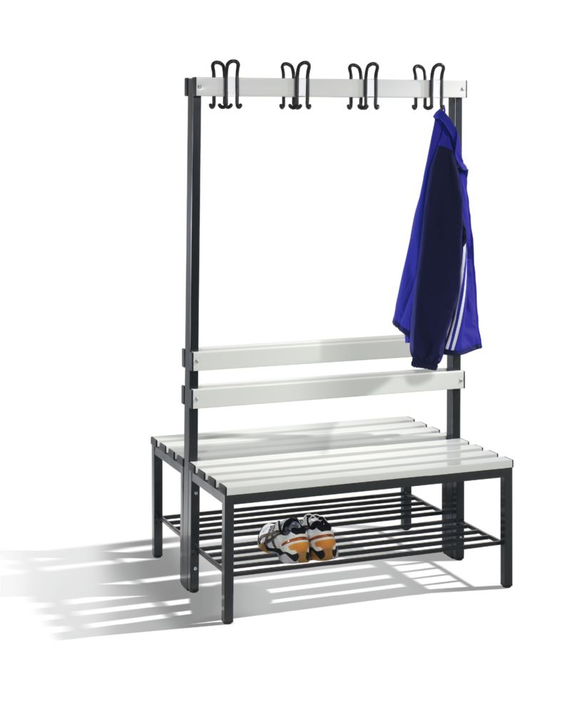 Produktbild C+P Garderobenbank 2 seitig Kunststofflatten in lichtgrau 1000 x 750 x 1650 mm bild 2