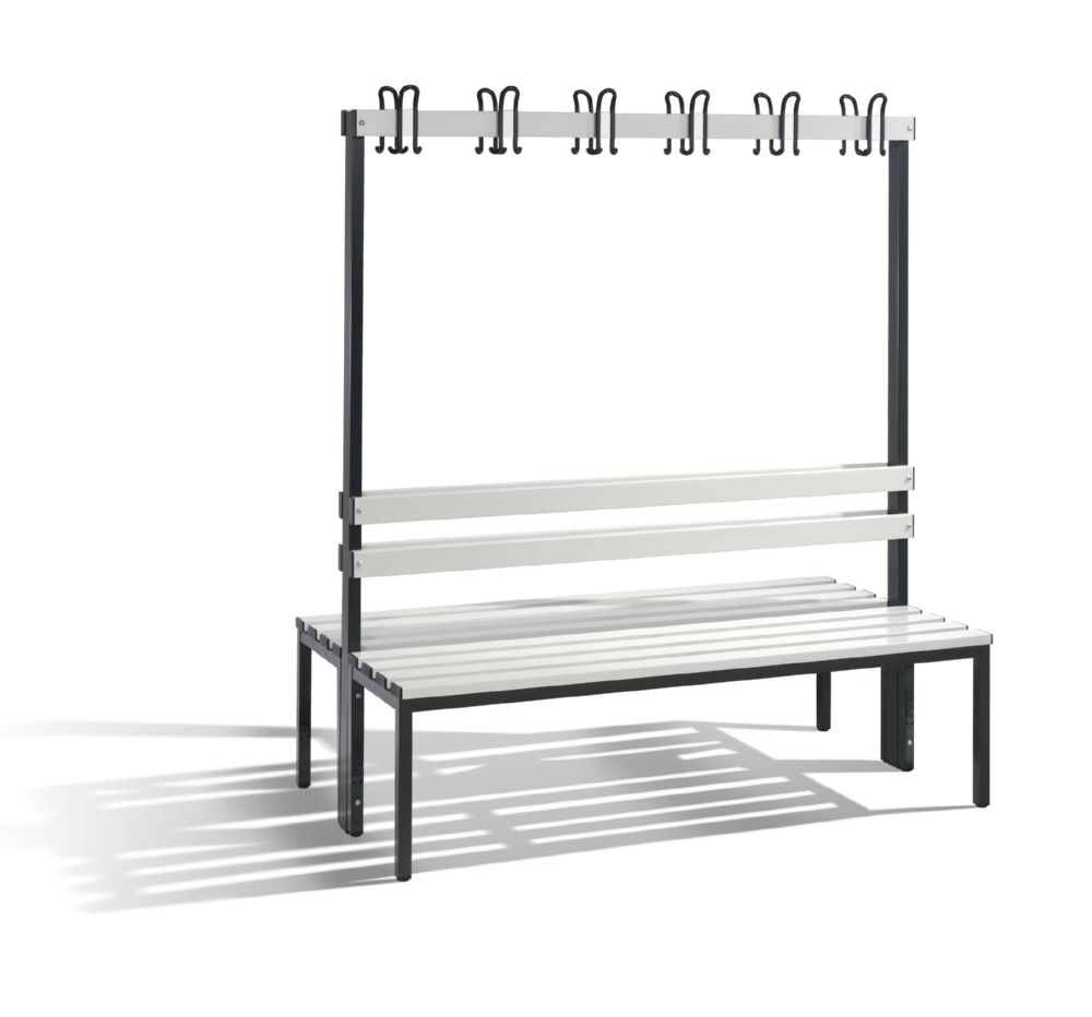 Produktbild C+P Garderobenbank 2 seitig mit Haken schwarzgrau lichtgrau 1500 x 750 x 1650 mm
