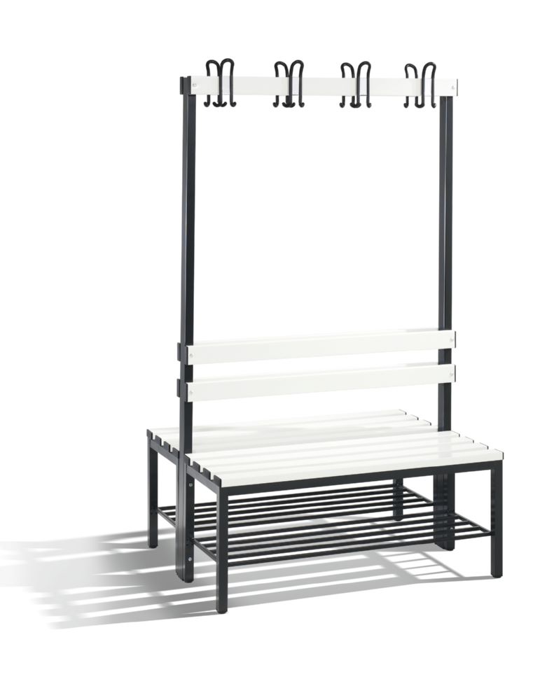 Produktbild C+P Garderobenbank 2 seitig Kunststofflatten in reinweiß 1000 x 750 x 1650 mm