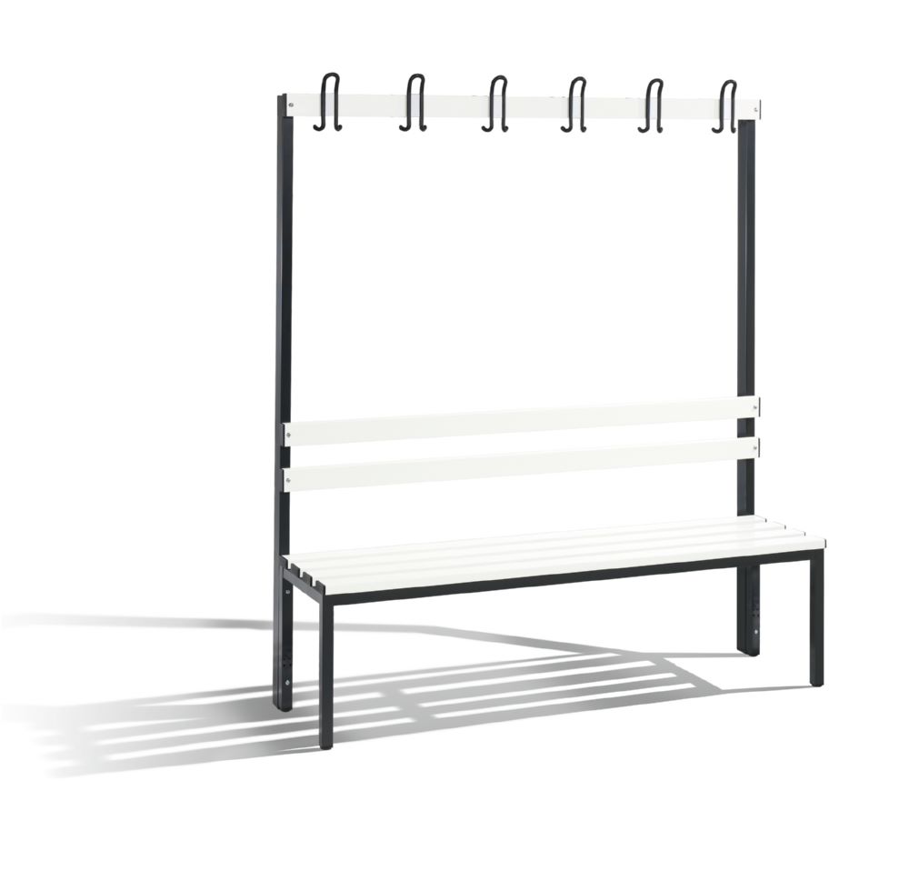 Produktbild C+P Garderobenbank mit Rückenlehne schwarzgrau reinweiß 1500 x 400 x 1650 mm