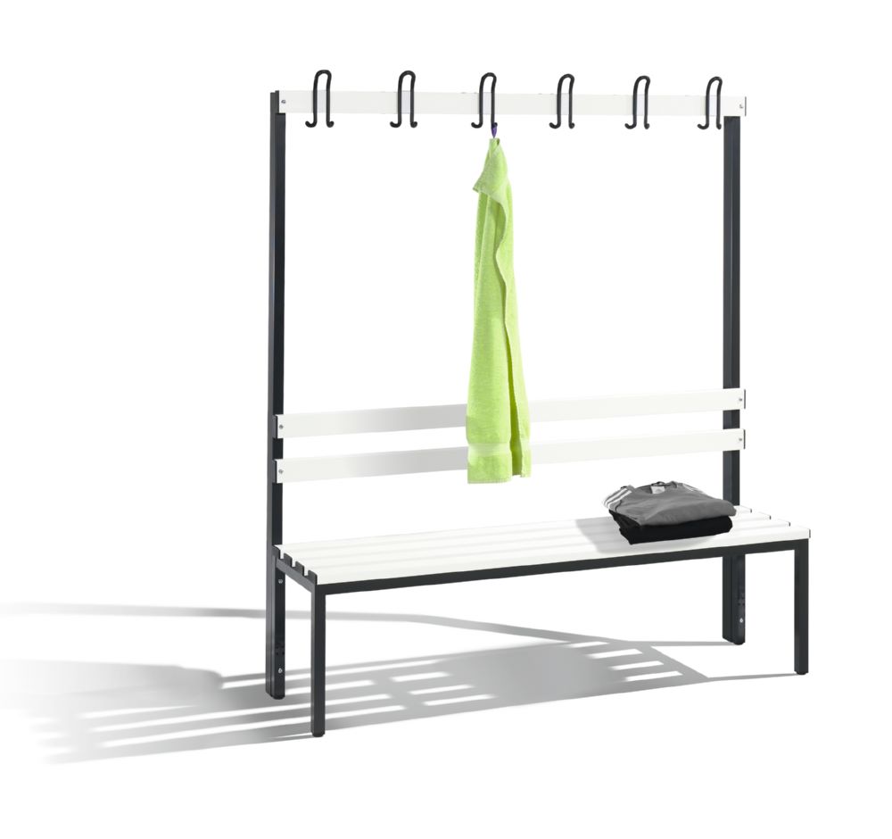 Produktbild C+P Garderobenbank mit Rückenlehne schwarzgrau reinweiß 1500 x 400 x 1650 mm bild 2