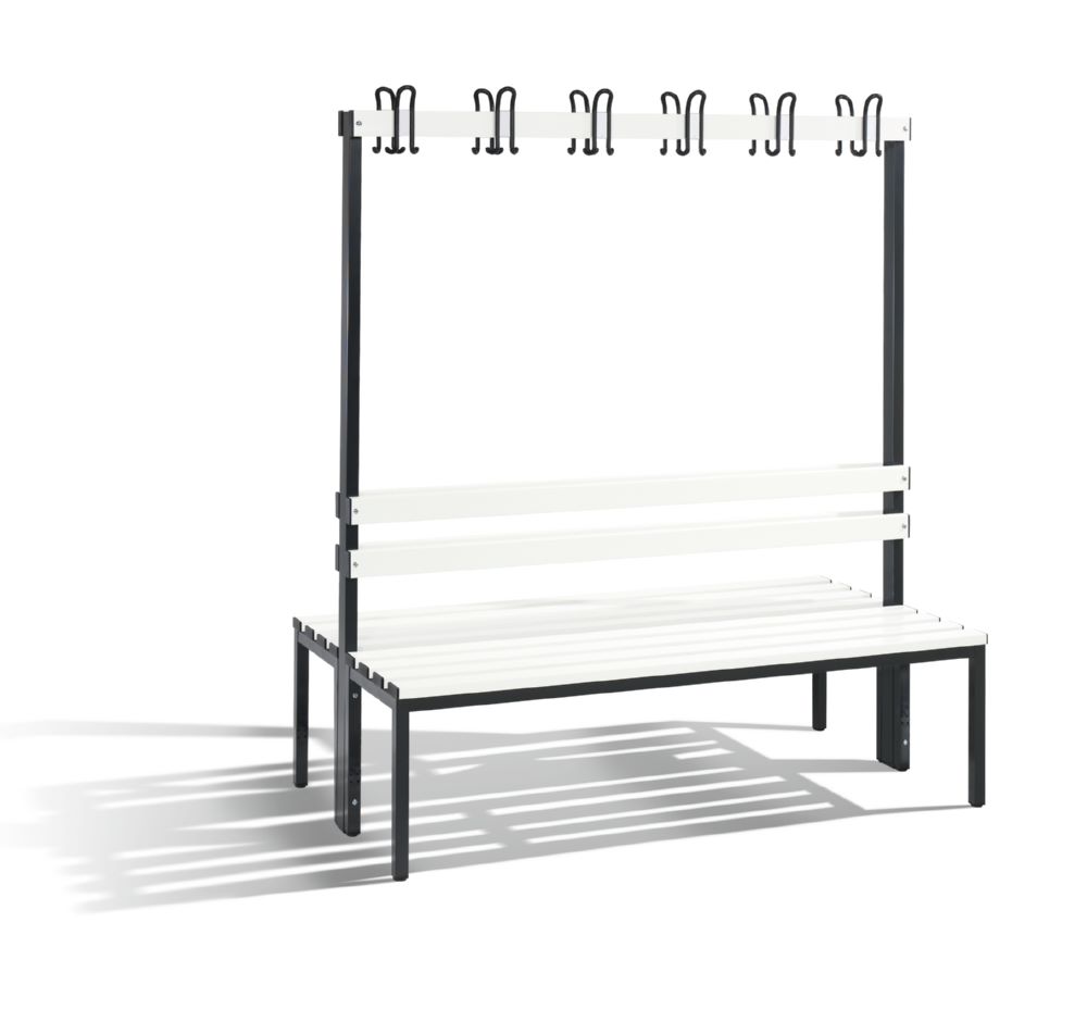 Produktbild C+P Garderobenbank 2 seitig Lamellen in reinweiß 1500 x 750 x 1650 mm bild 1