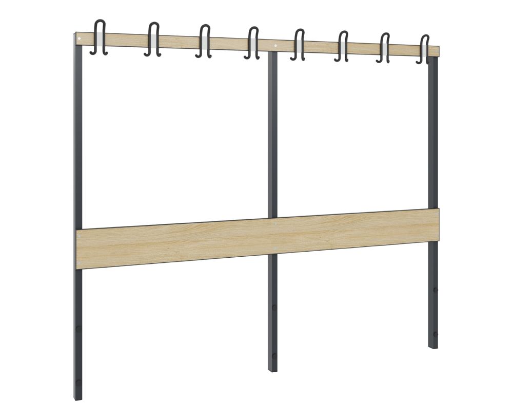 Produktbild C+P Garderobenteil mit Rückenlehne schwarzgrau HPL eiche 1960 x 80 x 1650 mm