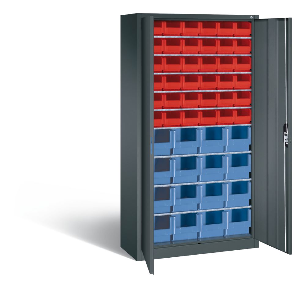 Produktbild C+P Magazinschrank mit 46 Lagerkästen Türen in anthrazitgrau 1000 x 420 x 1980 mm bild 2