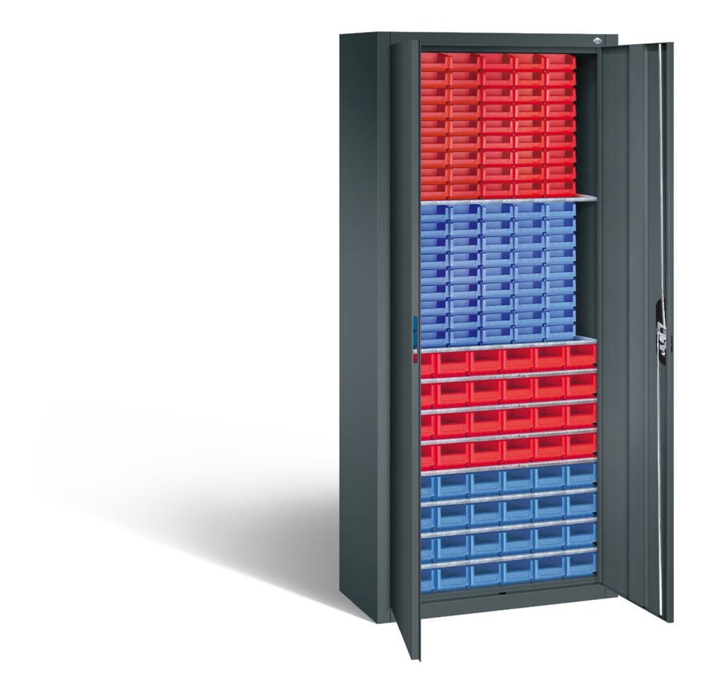 Produktbild C+P Magazinschrank 138 Lagerkästen Stahltüren in dunkelgrau 700 x 300 x 1690 mm bild 2