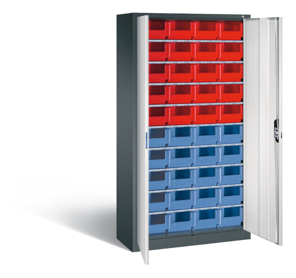 Produktbild C+P Großer Magazinschrank mit 40 Lagerkästen grau lichtgrau 1000 x 420 x 1980 mm bild 2