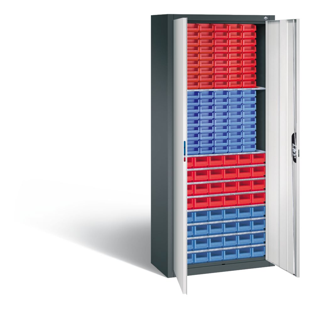 Produktbild C+P Magazinschrank 138 Lagerkästen Stahltüren in grau 700 x 300 x 1690 mm bild 2