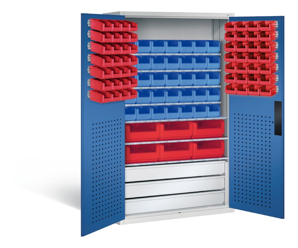 Produktbild C+P Magazinschrank mit 97 Sichtlagerkästen 1950 x 1100 x 535 mm lichtgrau enzianblau bild 2
